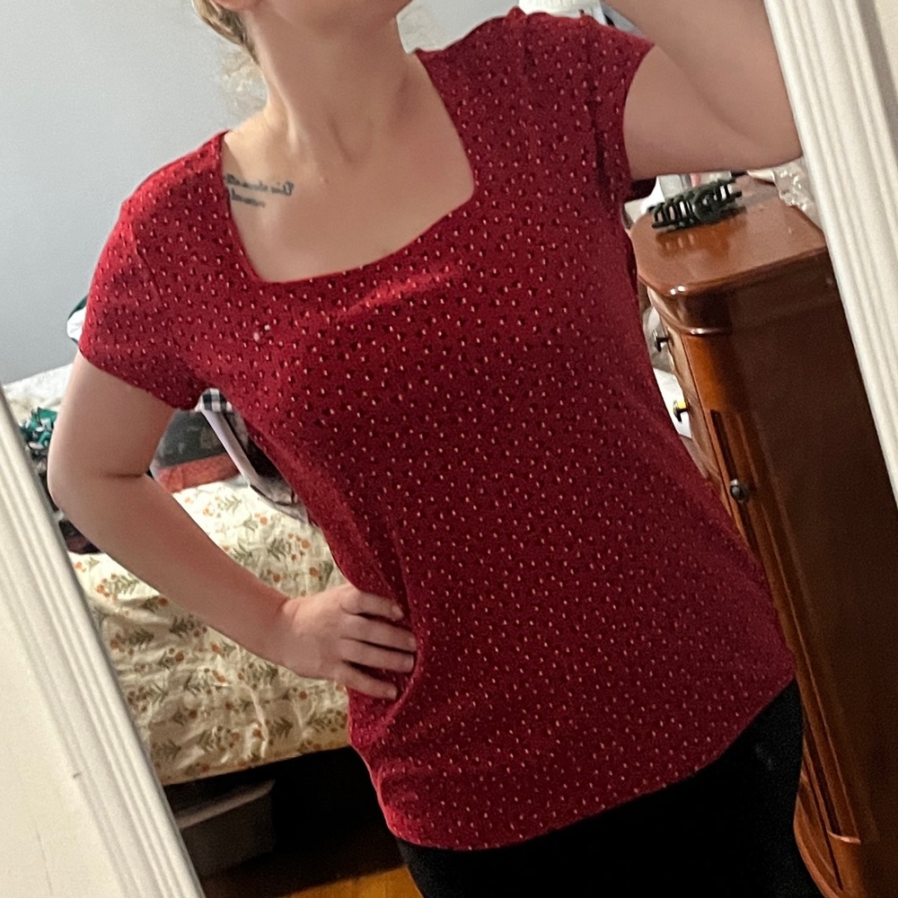 Tommy Hilfiger short sleeve women’s shirt - red with white flowers